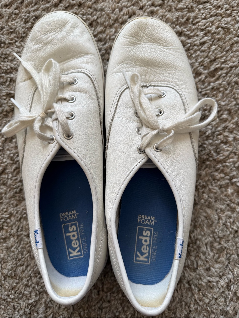 Keds White Leather Lace-Up Casual Sneakers with Blue Insole